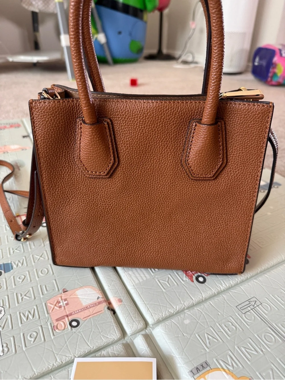 Michael Kors Brown Pebbled Leather Top-Handle Satchel with Gold Hardware